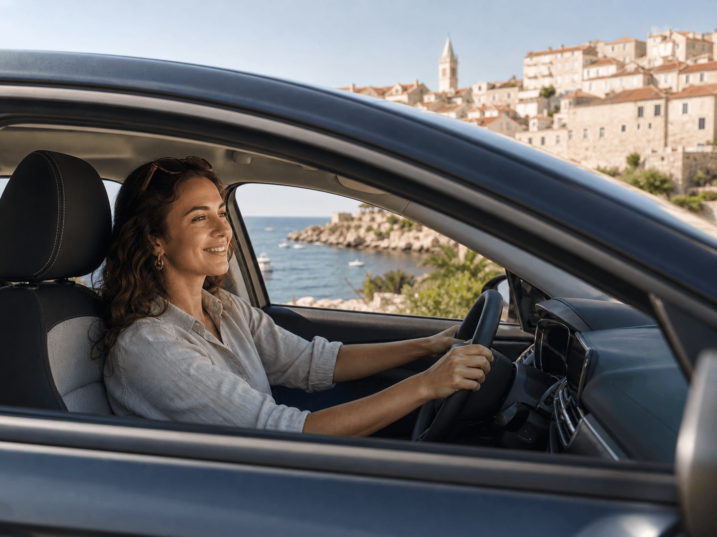 Driver arriving in a Croatian coastal town